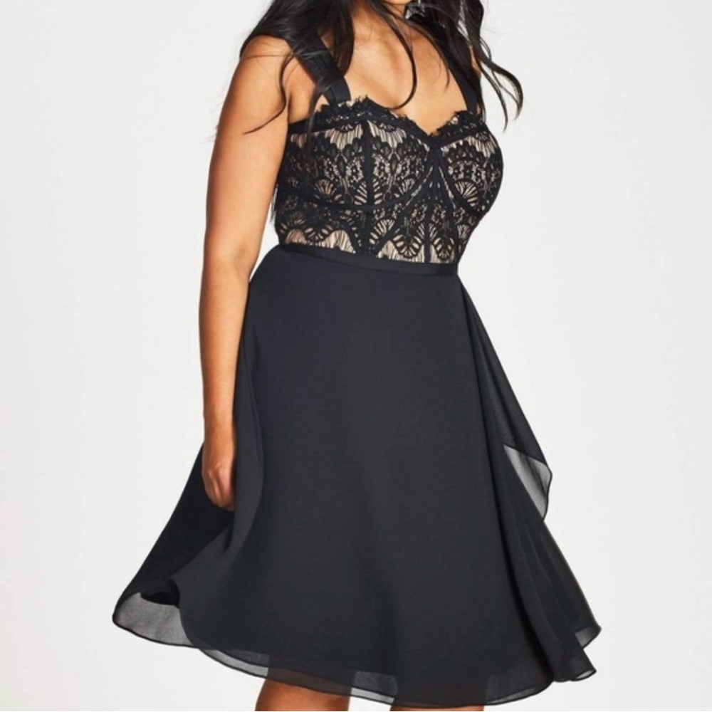 City Chic Black Lace Evening Dress with Nude Lining